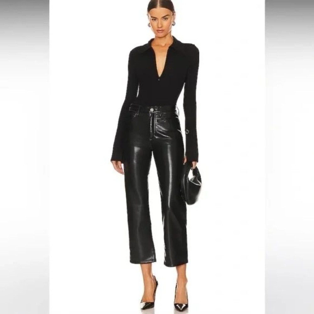 FRAME Le Jane Crop Recycled Leather Black Pants Size 25